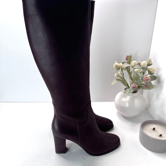NYDJ Sabastin Tall Leather Knee High Boots Side Zip Chocolate Brown Women 9 - Picture 3 of 9